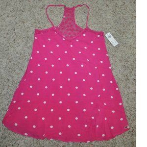 Womens Sun Dress Hollister Pink Polka Dot Large Racerback Summer Beach Lace